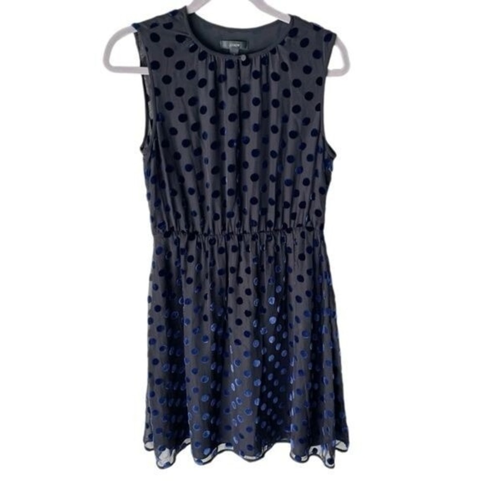 J. Crew Dress Womens 6 Velvet Polka Dot Black Navy Blue Fit Flare Cocktail F9829
